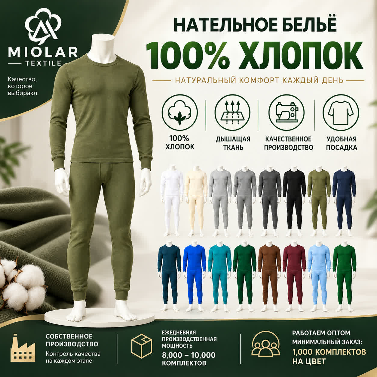 НАТЕЛЬНОЕ БЕЛЬЁ ИЗ 100% ХЛОПКА ВСЕХ ЦВЕТОВ